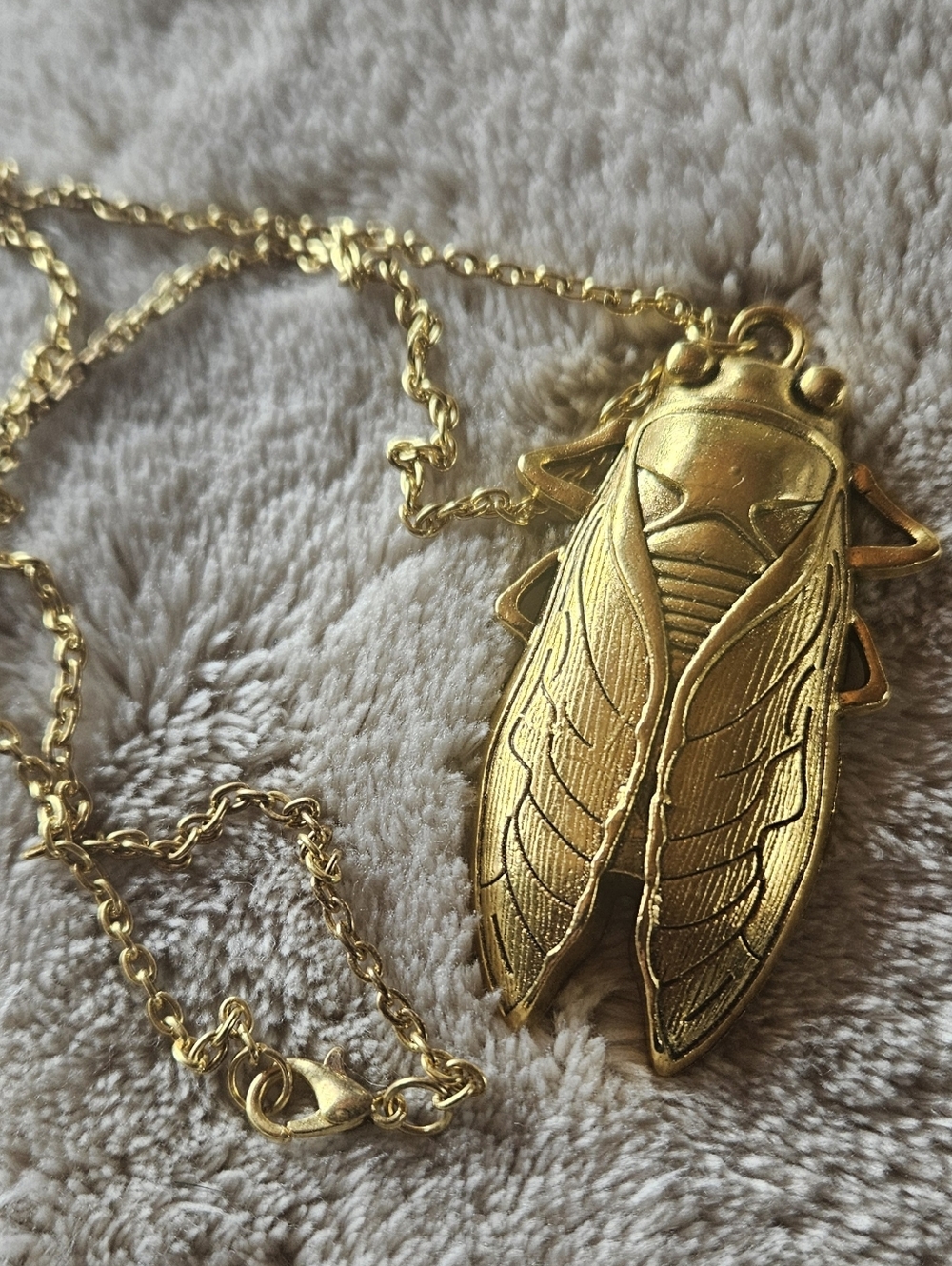 Gold Tone Statement Cicada Necklace